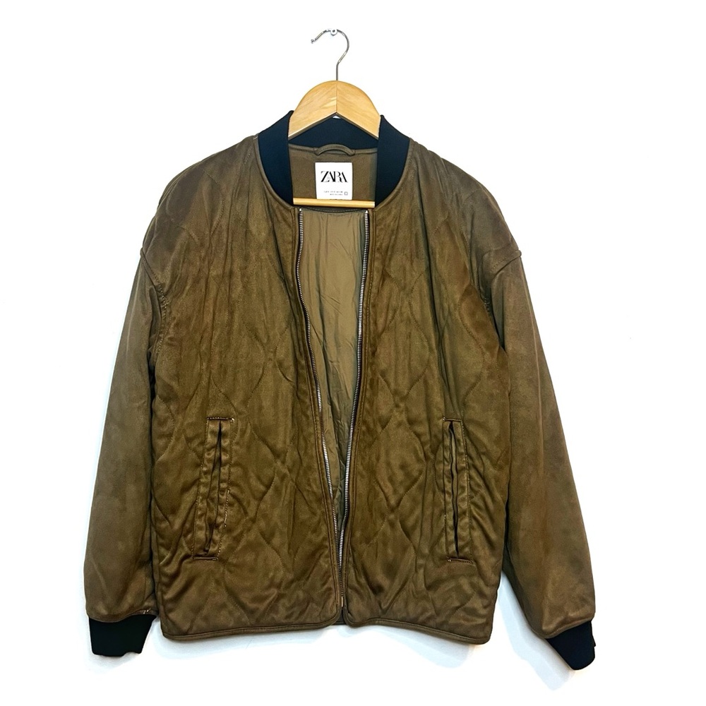 Zara | Green Suede Bomber Jacket